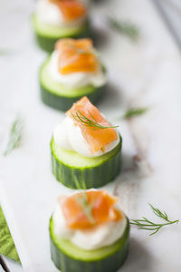 Close-up of sushi served on table