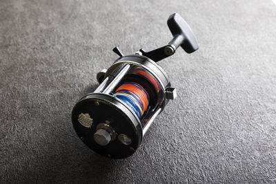 Close-up of camera on table