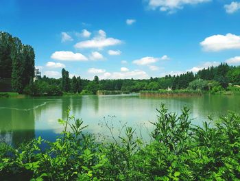 Scenic view of lake against sky