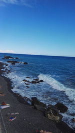 Scenic view of sea against clear blue sky