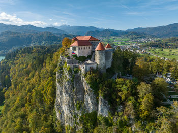 Bled castle built above the city of bled in slovenia, overlooking lake bled, blejsko jezero