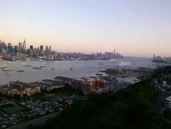 High angle view of city at waterfront