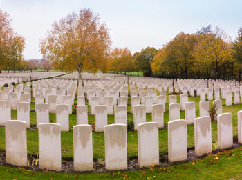 Row of cemetery against sky