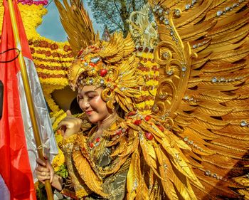 Garuda costumes at the flower and fruit festival in berastagi