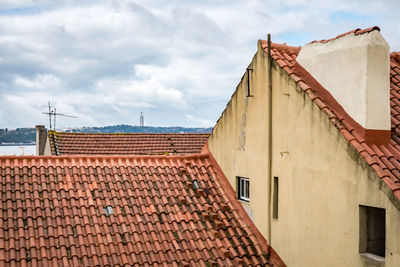 Low angle view of roof and building against sky