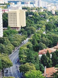 High angle view of street amidst buildings in city