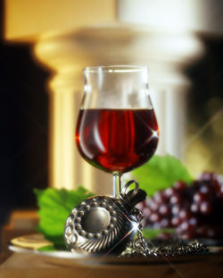 Close-up of wine glass on table