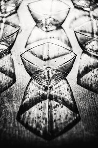 High angle view of drinking glass on table