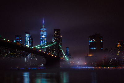 Illuminated buildings against sky at night