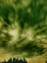 Low angle view of trees against cloudy sky