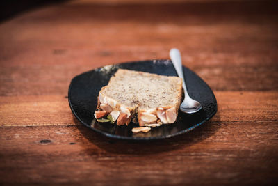 Close-up of food in tray on table