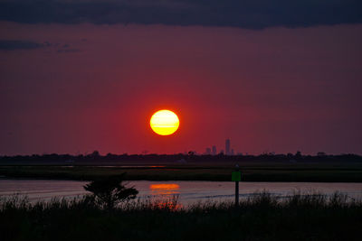 Scenic view of field against sky during sunset