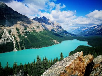 Scenic view of lake against cloudy sky