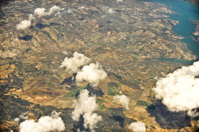 High angle view of stones on land against sky