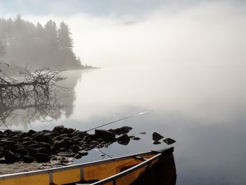 Scenic view of sea against sky during foggy weather