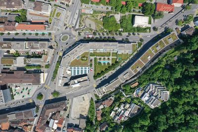 High angle view of buildings in city