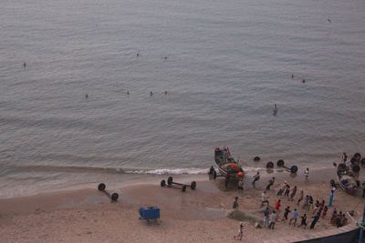 High angle view of people at beach