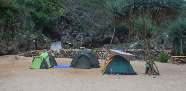 View of tent on beach