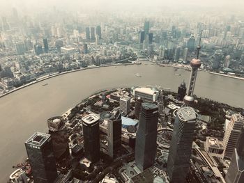 High angle view of buildings in city