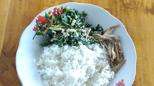 High angle view of meal served in bowl
