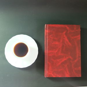 High angle view of coffee cup on table