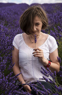 Woman in lavender field