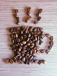 High angle view of coffee beans on table