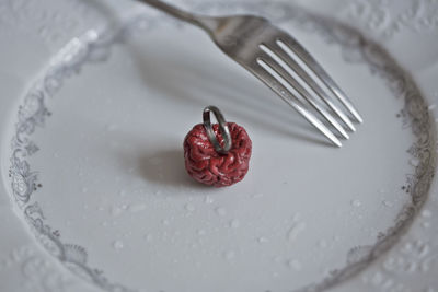 High angle view of dessert in plate on table