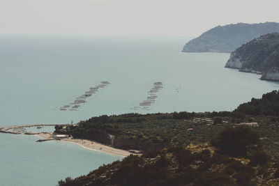 High angle view of sea against clear sky