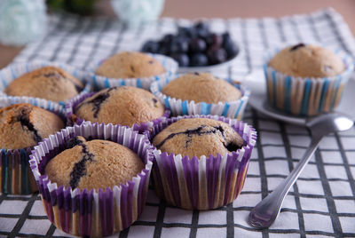 Close-up of cupcakes on table