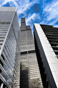 Low angle view of modern buildings against sky