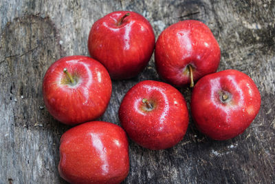 High angle view of apples on table