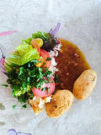 High angle view of food in plate