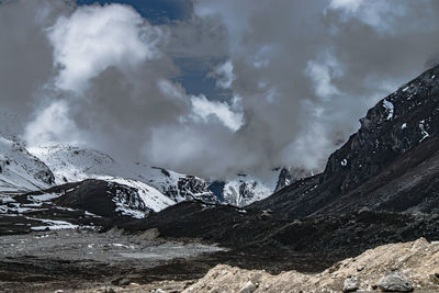 Panoramic view of snowcapped mountains against sky