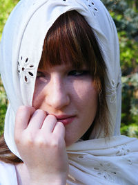 Close-up of woman wearing scarf