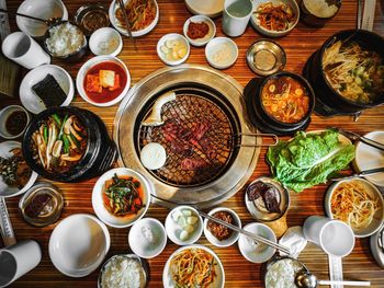 High angle view of food on table