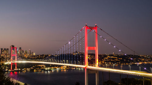 Istanbul bosphorus bridge at evening 15th july martyrs bridge istanbul, turkey.