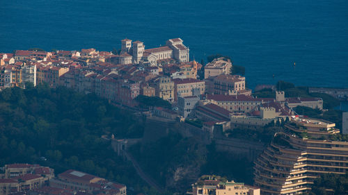 High angle view of buildings in city