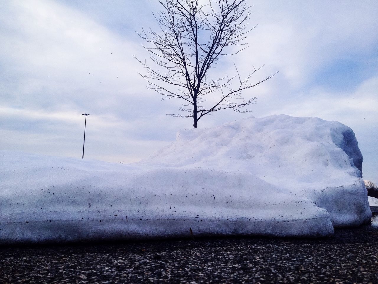 sky, bare tree, cloud - sky, tranquility, tranquil scene, nature, tree, cloudy, cloud, scenics, weather, landscape, day, beauty in nature, mountain, snow, branch, outdoors, low angle view, no people