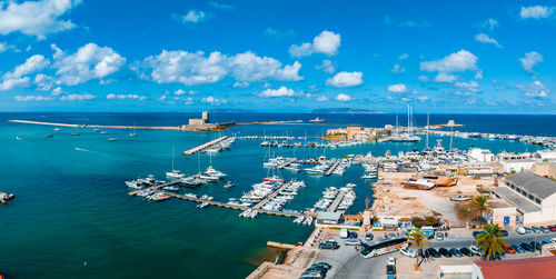 Aerial panoramic view of trapani harbor, sicily, italy.