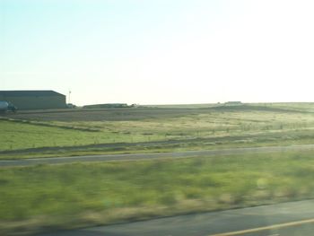 Scenic view of field against clear sky