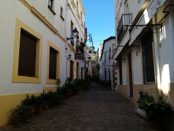 Empty alley amidst buildings in city