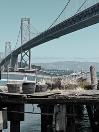 Suspension bridge over river