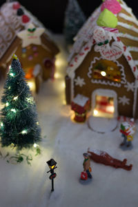 High angle view of birds on christmas tree