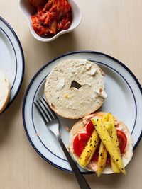 High angle view of breakfast served in plate