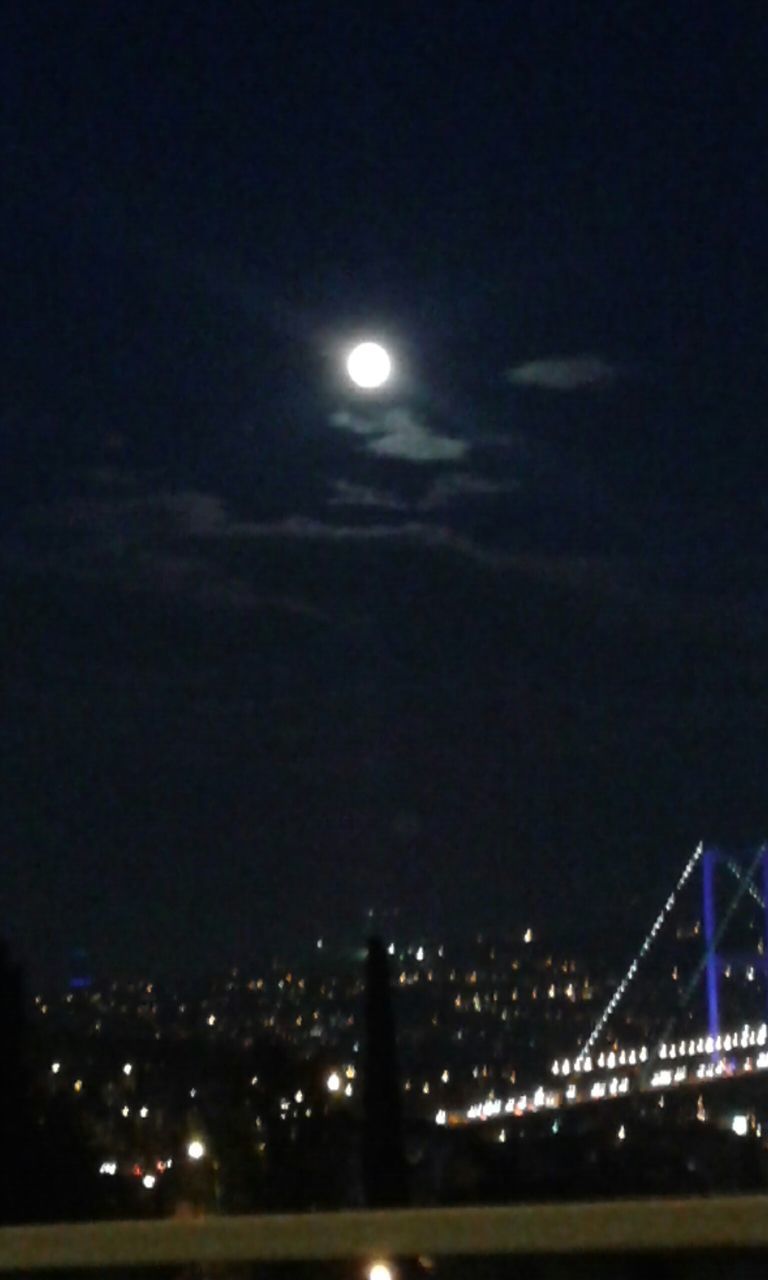 night, illuminated, architecture, moon, built structure, city, sky, connection, bridge - man made structure, cityscape, building exterior, dark, river, light - natural phenomenon, lighting equipment, light, full moon, water, glowing, street light