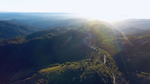 High angle view of mountains against sky