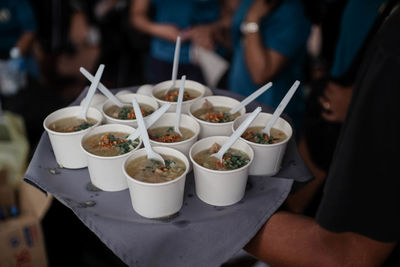 High angle view of people preparing food in restaurant