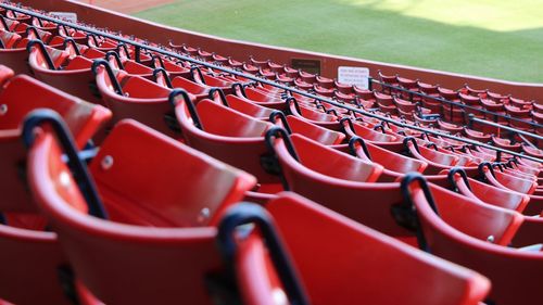 High angle view of empty seats at stadium