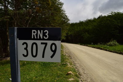 Road sign against sky